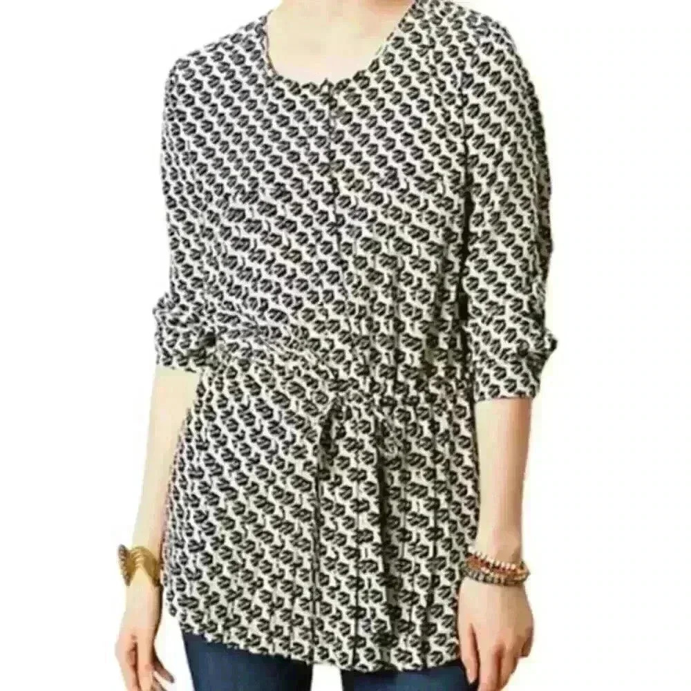 Maeve Anthropologie Selva Dropwaist Tunic Blouse Pleated Drawstring XS